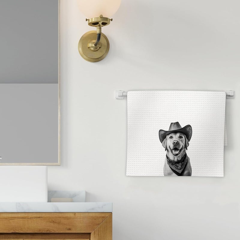 FIicy Labrador Retriever Gifts Western Dog Kitchen Towels, Gifts for Labrador Retriever Lovers Cowboy Decorative Hand Dish Tea Towel for Kitchen, Funny Dog Cowboy Cowgirl Home Bathroom Decor(16x24In) - Image 2